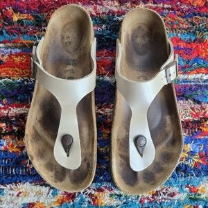 Birkenstock Gizeh Birko-Flor Sandal In Graceful Pearl White Size 9